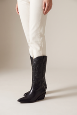 Cindy | Women's Faux Leather Embroidered Pointed Toe Western Cowboy Boots — Black