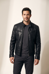 Henry | Men's Faux Leather Quilted Moto-Inspired Jacket — Black