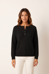 Maya | Women's Button-Neck Knit Sweater — Black
