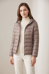 Daisy | Women's Ultra-Light Water-Resistant Jacket — Khaki Hood
