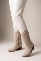 Women's Western Faux Leather Cowboy Boots | Block Heel — Beige