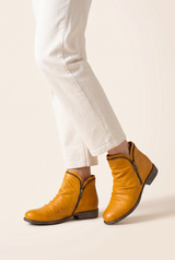 Cindy | Women's Faux Leather Flat Ankle Boots — Yellow