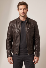 Henry | Men's Faux Leather Quilted Moto-Inspired Jacket — Brown