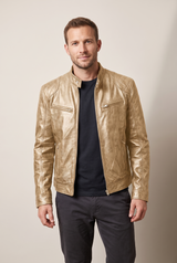 Henry | Men's Faux Leather Quilted Moto-Inspired Jacket — Gold