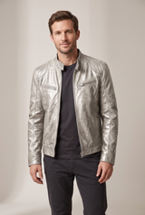 Henry | Men's Faux Leather Quilted Moto-Inspired Jacket — Silver