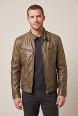 Henry | Men's Faux Leather Quilted Moto-Inspired Jacket — Khaki