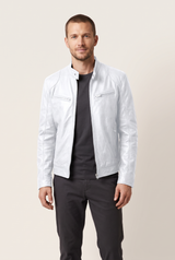 Henry | Men's Faux Leather Quilted Moto-Inspired Jacket — White