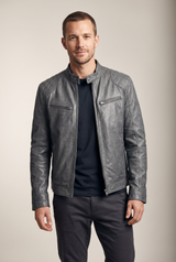 Henry | Men's Faux Leather Quilted Moto-Inspired Jacket — Gray